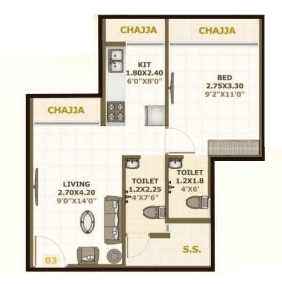 Sai Residency Unit plan - 428 sq.ft.
