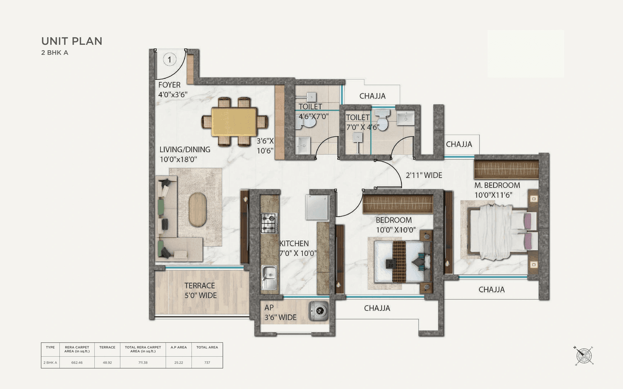 Siddhi Rainbow Life Unit plan - 737 sq.ft.