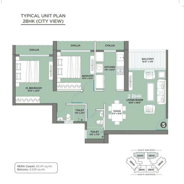 GeeCee Emerald Unit plan - 731 sq.ft.