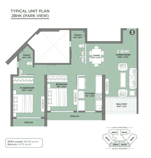 GeeCee Emerald Unit plan - 789 sq.ft.