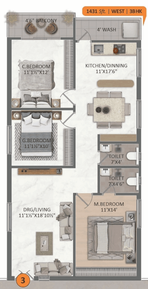 SVNR The Breeza Unit plan - 1045 sq.ft.