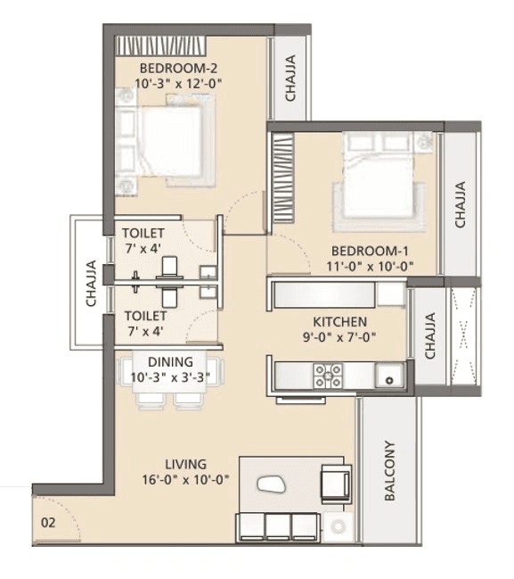 Uma Ananta Unit plan - 789 sq.ft.
