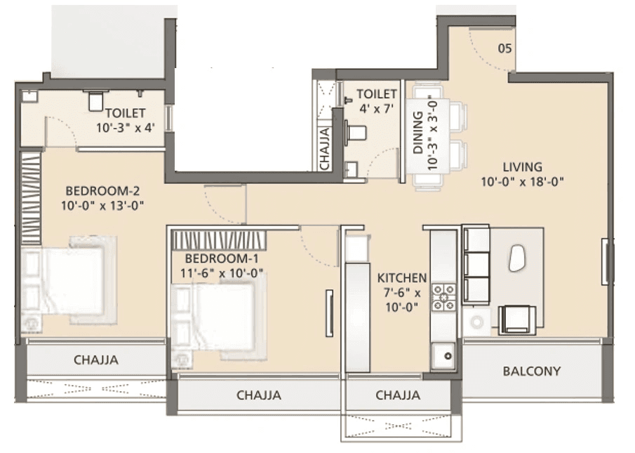 Uma Ananta Unit plan - 846 sq.ft.