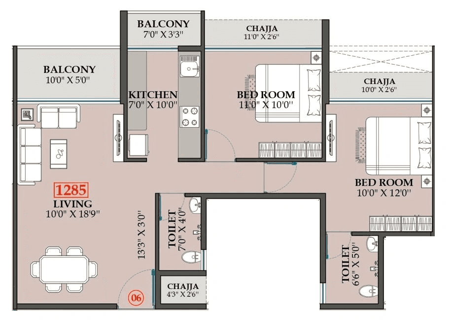 Shreeji infinity Unit plan - 771 sq.ft.