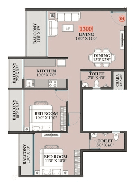 Shreeji infinity Unit plan - 780 sq.ft.