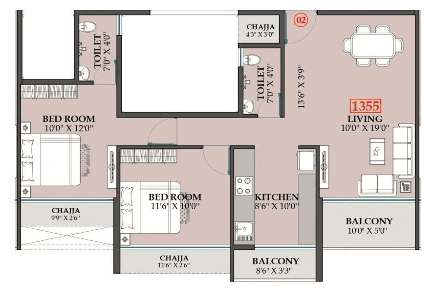 Shreeji infinity Unit plan - 813 sq.ft.