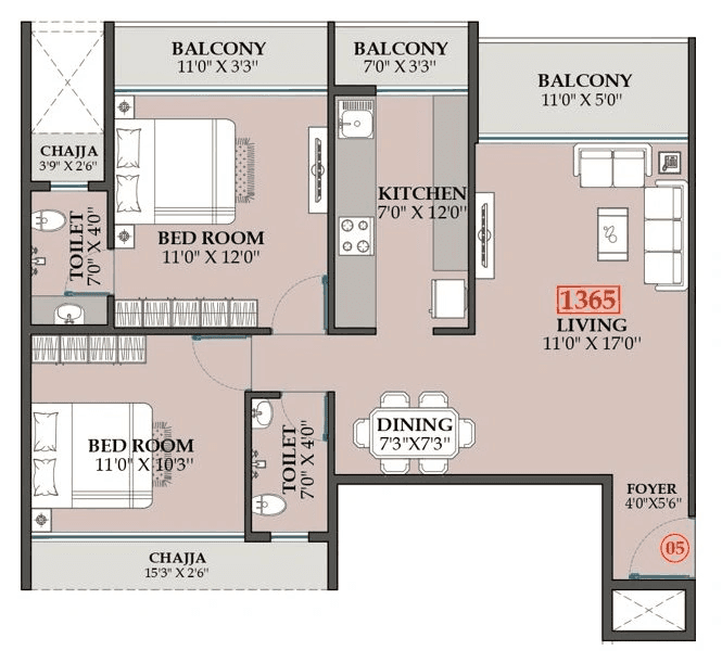 Shreeji infinity Unit plan - 819 sq.ft.