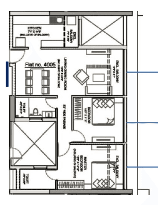 Adhiraj Capital City Unit plan - 769 sq.ft.