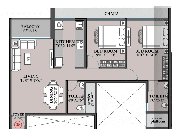 Hitech Crystal Corner Unit plan - 786 sq.ft.