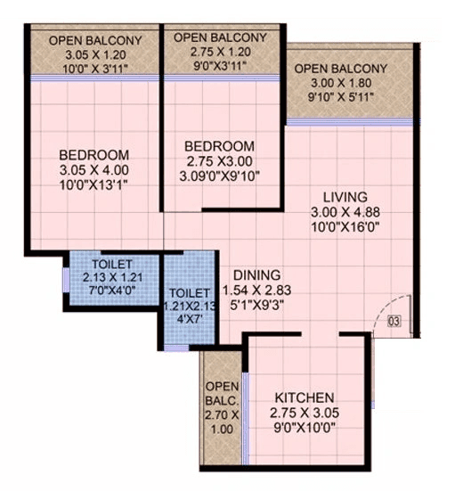 Hitech Cosmos Unit plan - 808 sq.ft.