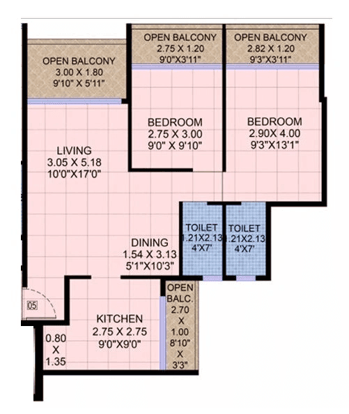 Hitech Cosmos Unit plan - 830 sq.ft.