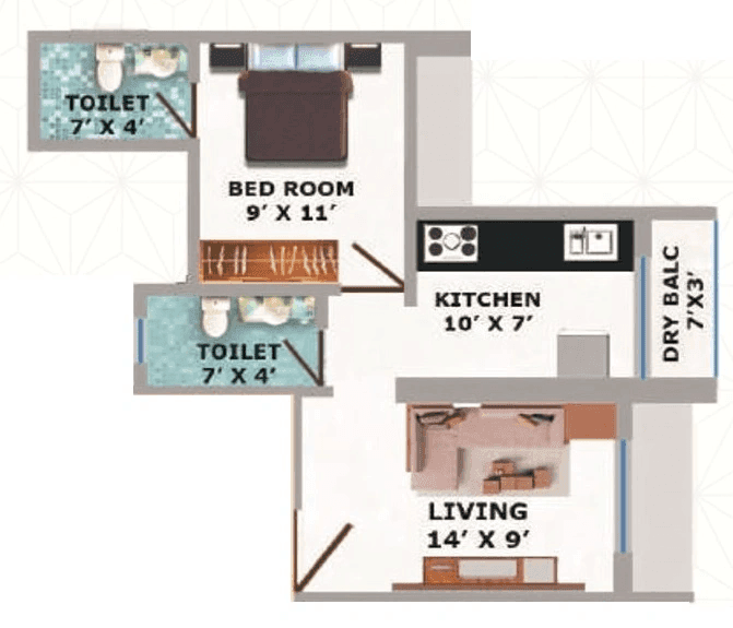 TPV Nisarg Aura Unit plan - 450 sq.ft.
