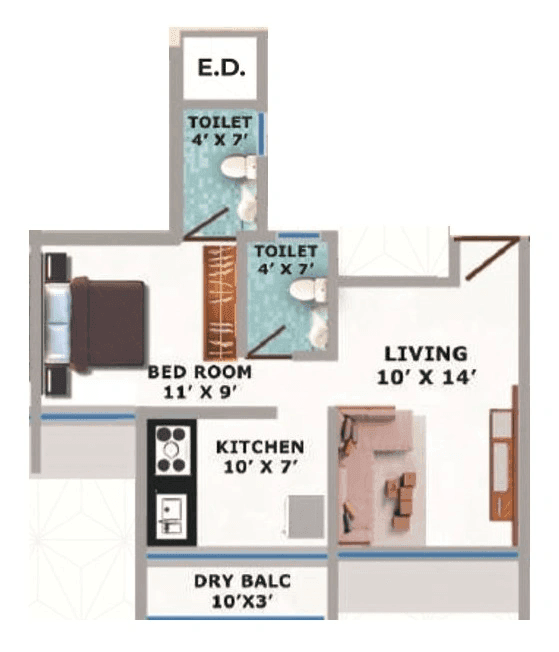 TPV Nisarg Aura Unit plan - 462 sq.ft.