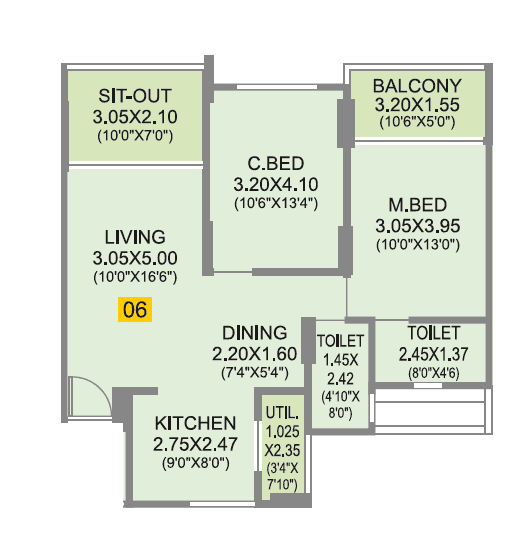 Aditya Vivaaz Unit plan - 844 sq.ft.