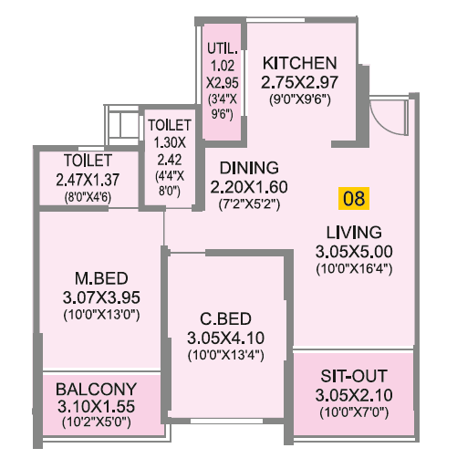 Aditya Vivaaz Unit plan - 860 sq.ft.