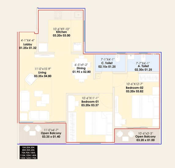 Giritirtha Solasta Unit plan - 847 sq.ft.