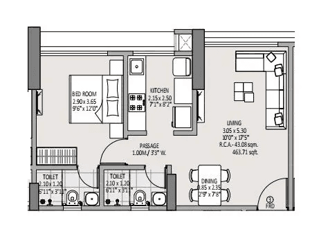 Mahavir Suryalok Unit plan - 463 sq.ft.