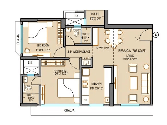 Mahavir Giirnar Unit plan - 705 sq.ft.