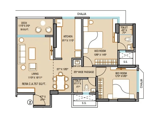 Mahavir Giirnar Unit plan - 812 sq.ft.