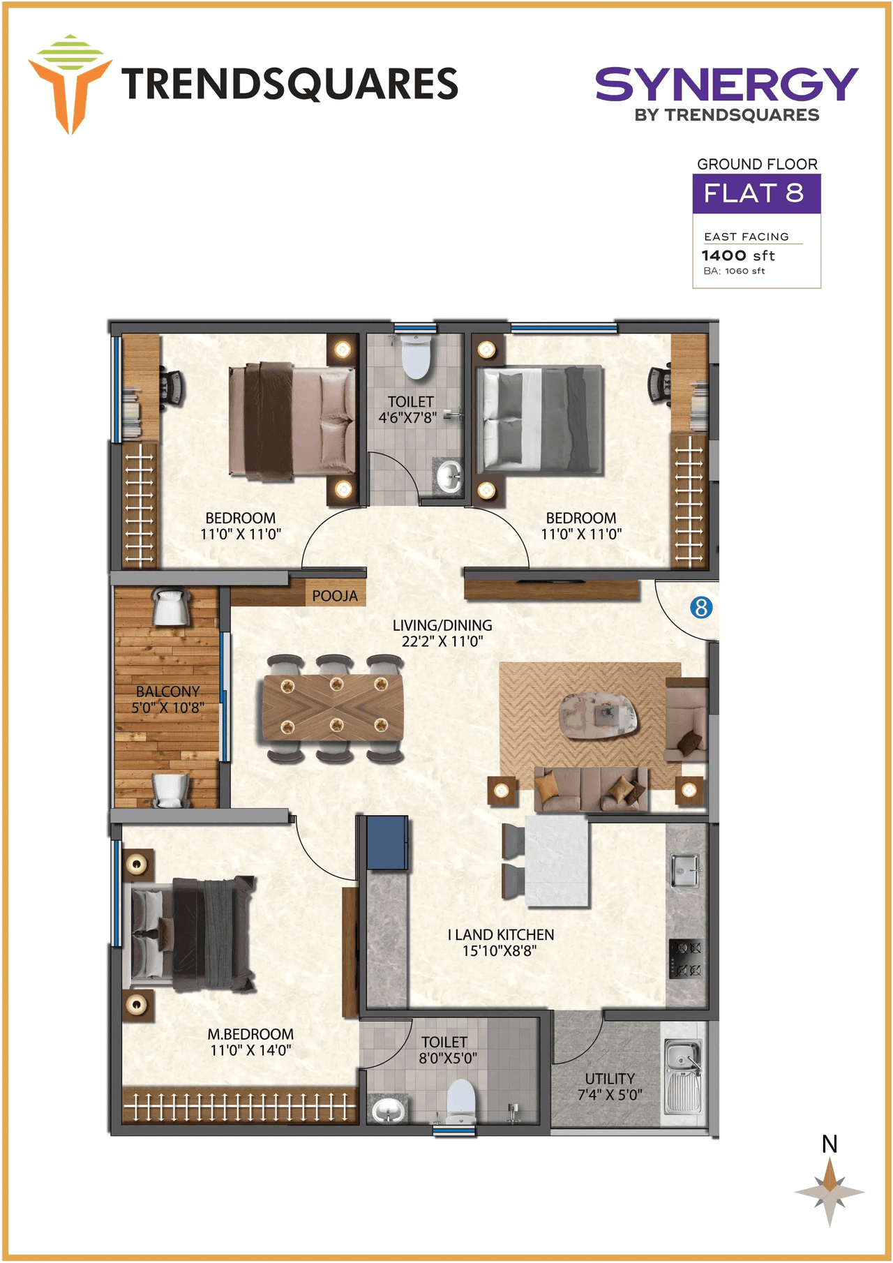 Trendsquares Synergy Unit plan - 1060 sq.ft.