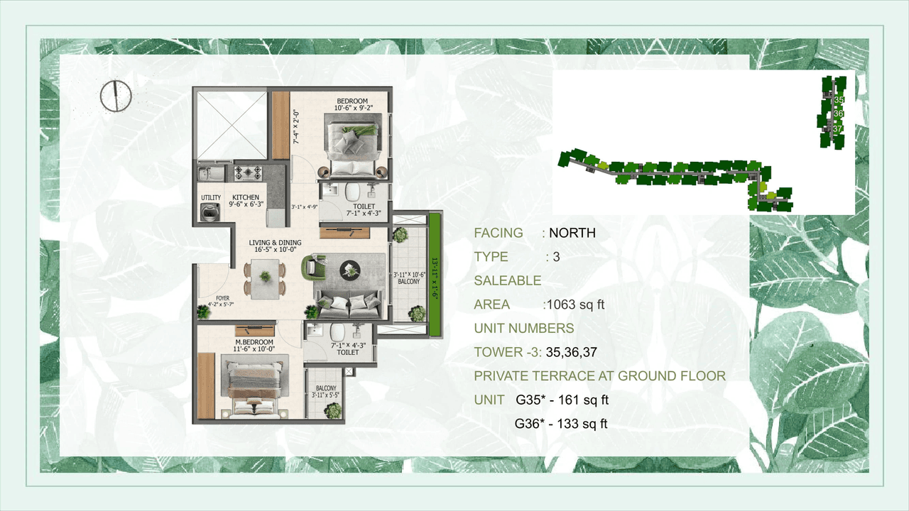 Sowparnika Whispering petals Unit plan - 659 sq.ft.