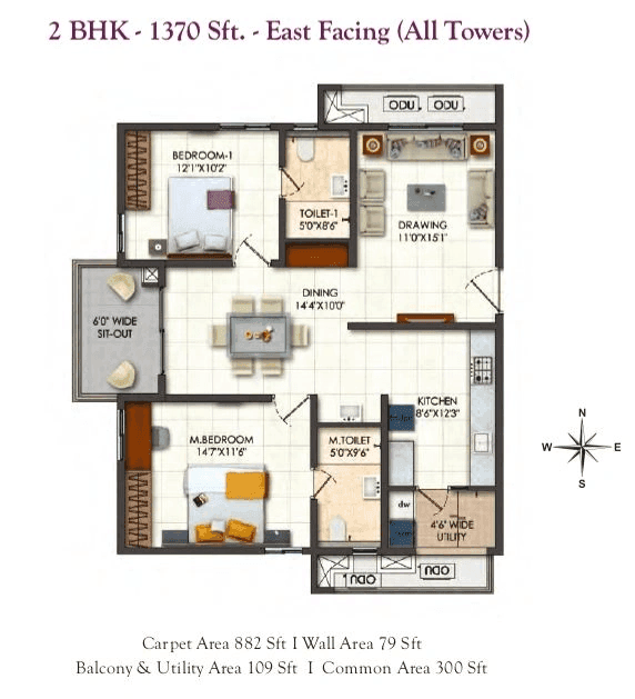 Rajapushpa Provincia Unit plan - 986 sq.ft.