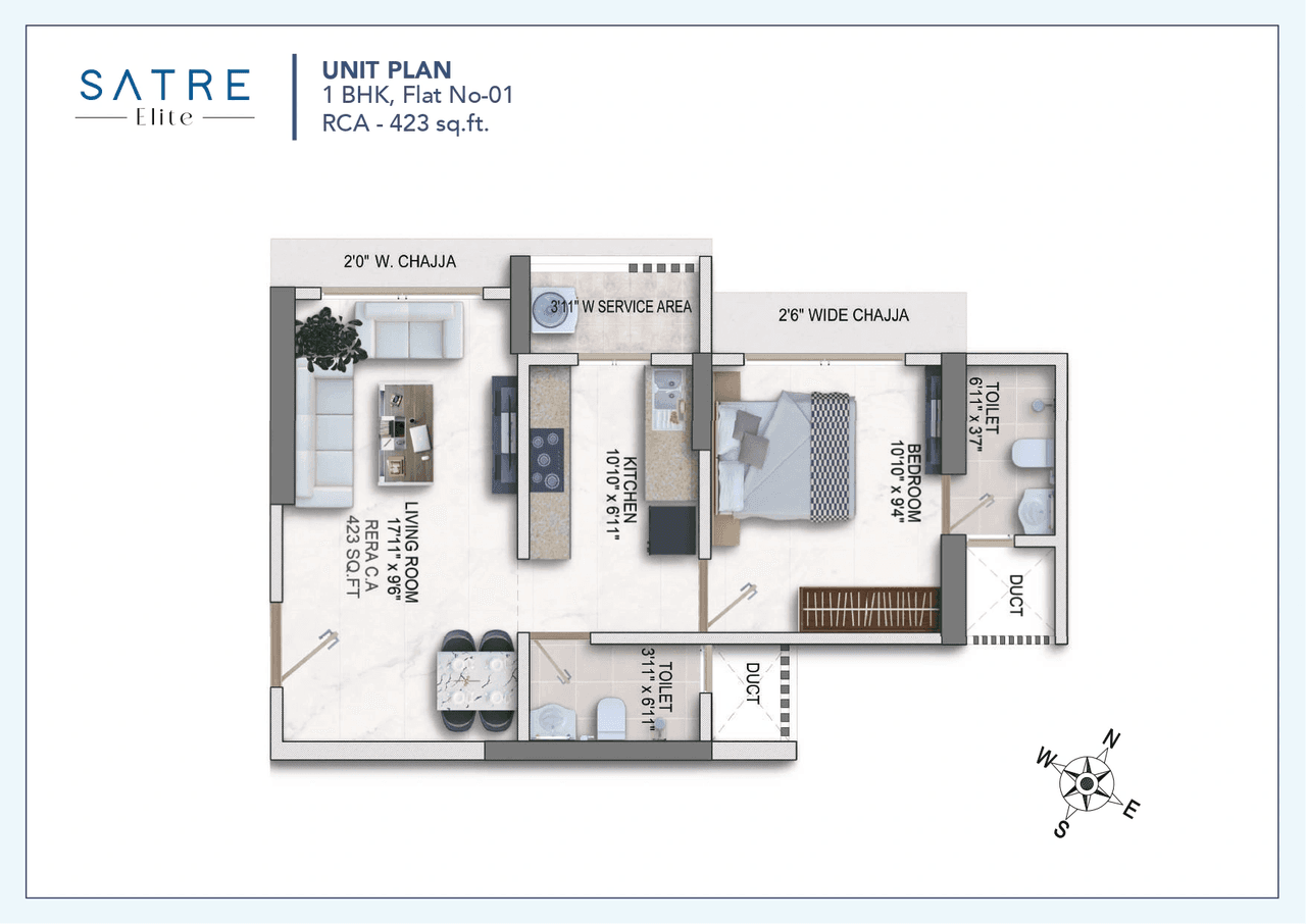Satre Elite Unit plan - 423 sq.ft.