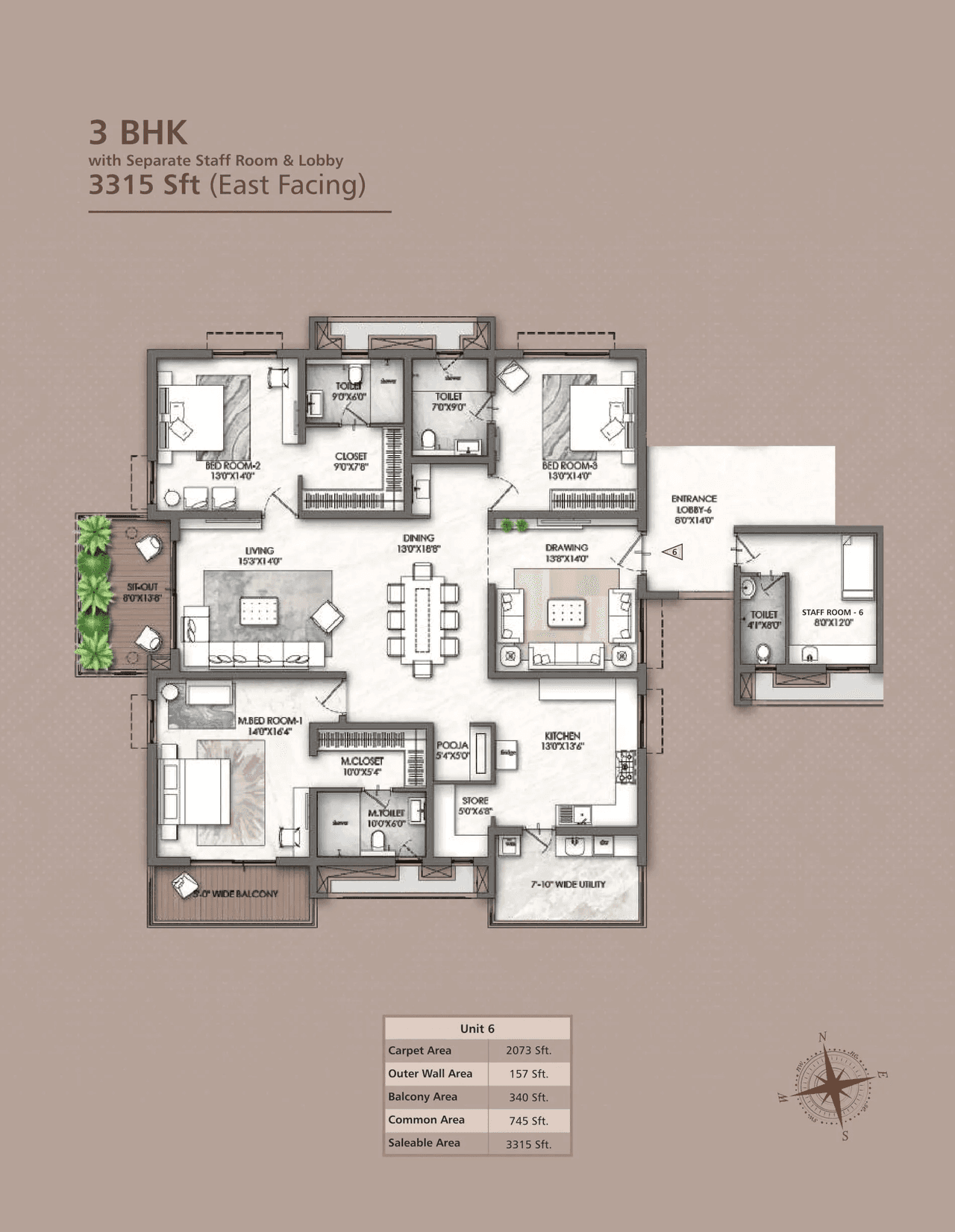 Rajapushpa Skyra Unit plan - 2073 sq.ft.