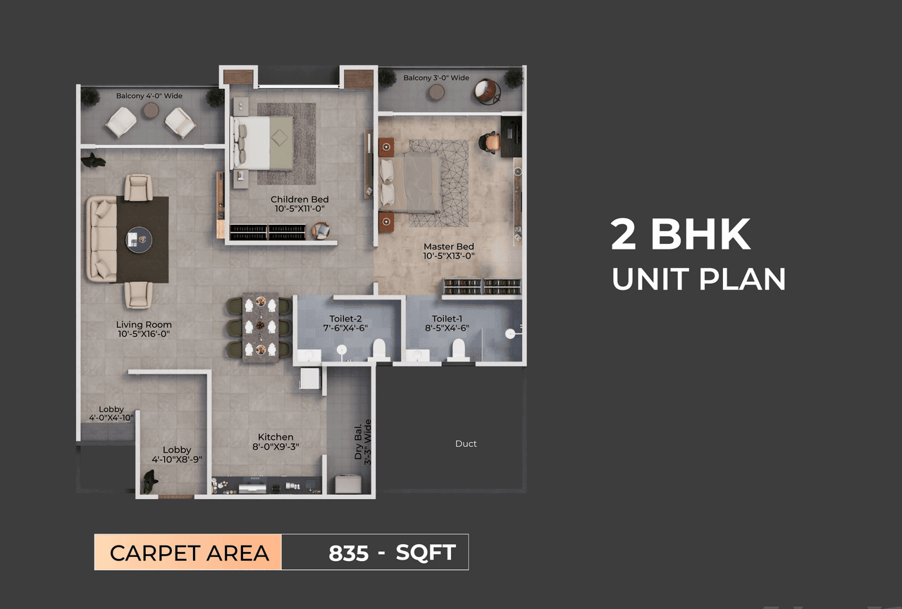 Kanifnath KP Supernova Unit plan - 835 sq.ft.