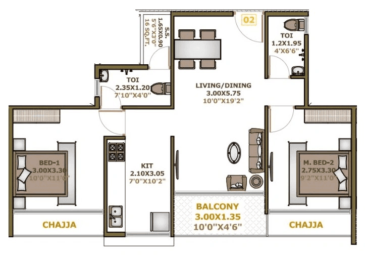 Today Global Cloud City Unit plan - 600 sq.ft.