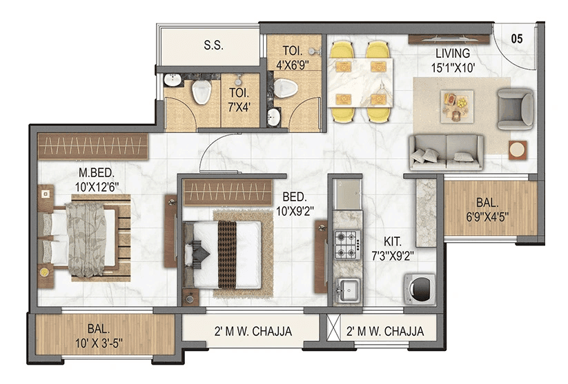 Today Global Cloud City Unit plan - 645 sq.ft.
