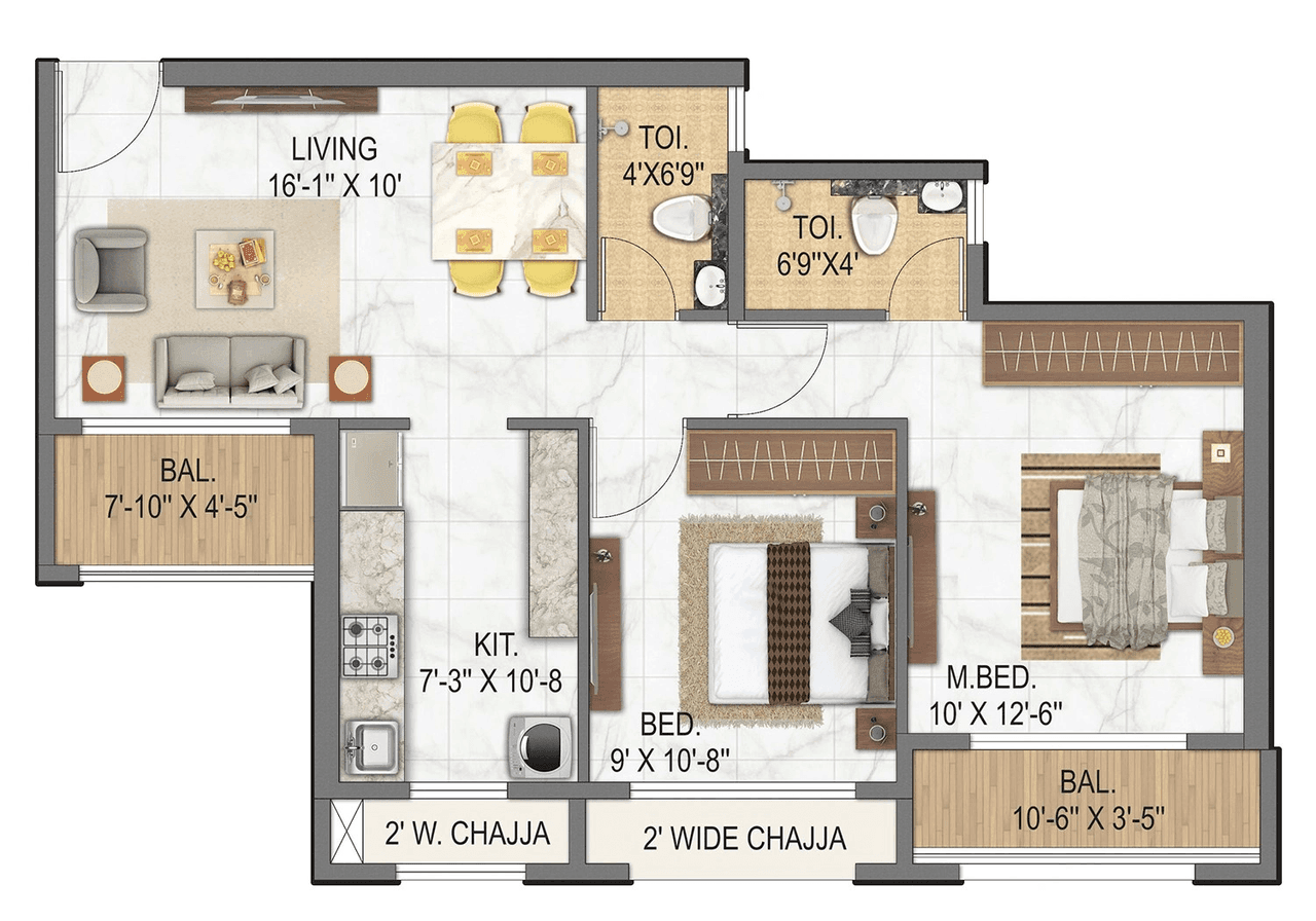 Today Global Cloud City Unit plan - 822 sq.ft.