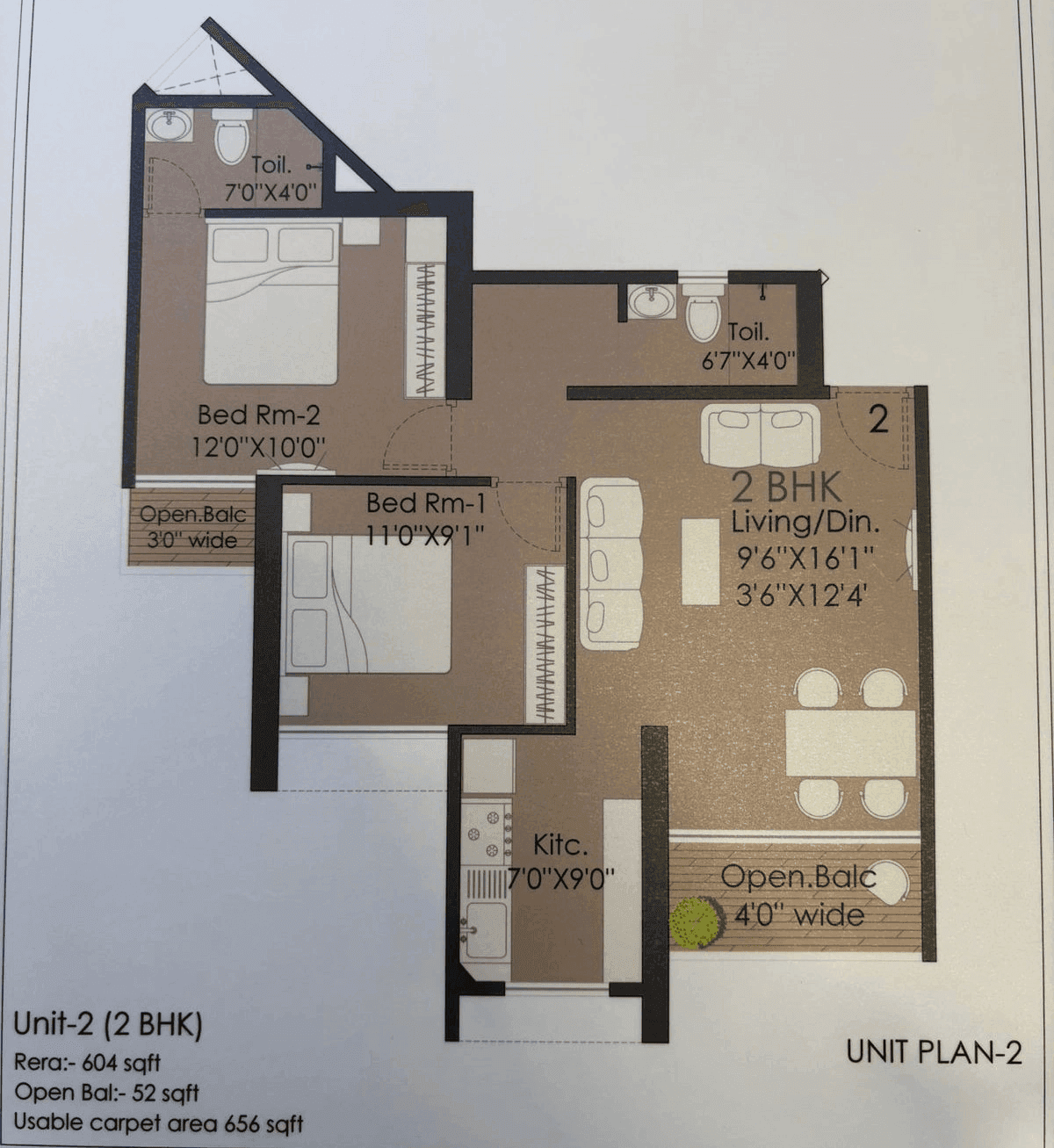 Today Global Cloud City Unit plan - 656 sq.ft.