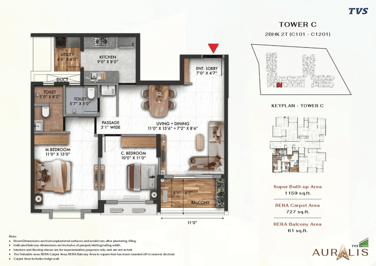 TVS Auralis Unit plan - 811 sq.ft.
