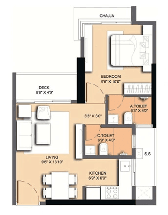 Paradigm 71 Midtown Unit plan - 405 sq.ft.