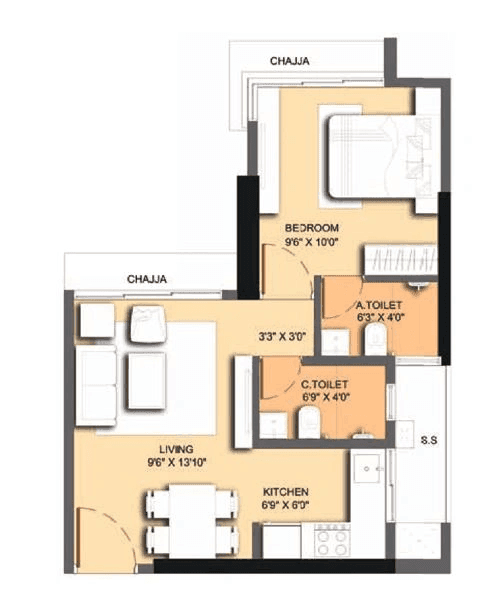 Paradigm 71 Midtown Unit plan - 421 sq.ft.