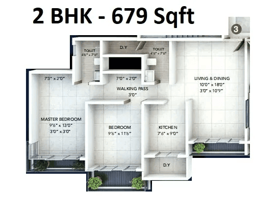 USD Poonam Estate Unit plan - 679 sq.ft.