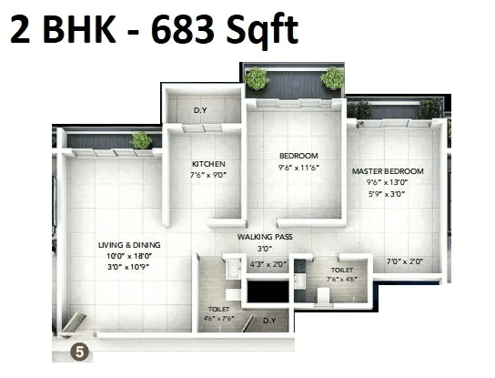 USD Poonam Estate Unit plan - 683 sq.ft.