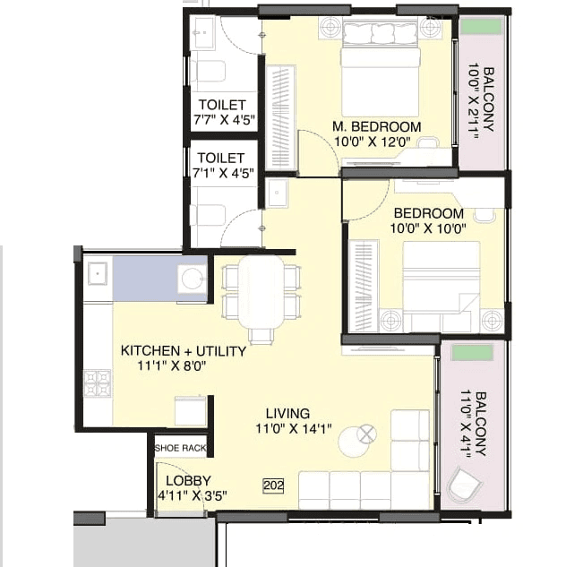 Sital RKH Mountain Manor Unit plan - 732 sq.ft.