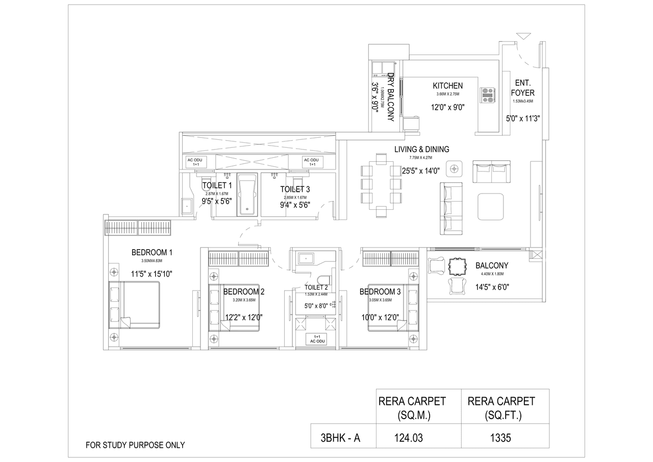 Kumar Magarpatta Unit plan - 1335 sq.ft.