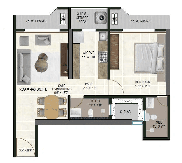 Satre Happynest Unit plan - 446 sq.ft.