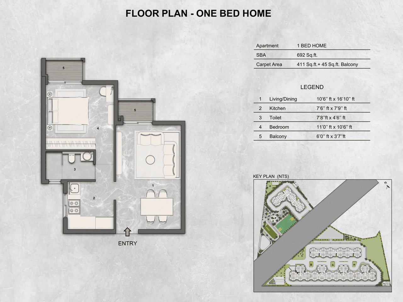 BCD Sky 9 Unit plan - 411 sq.ft.