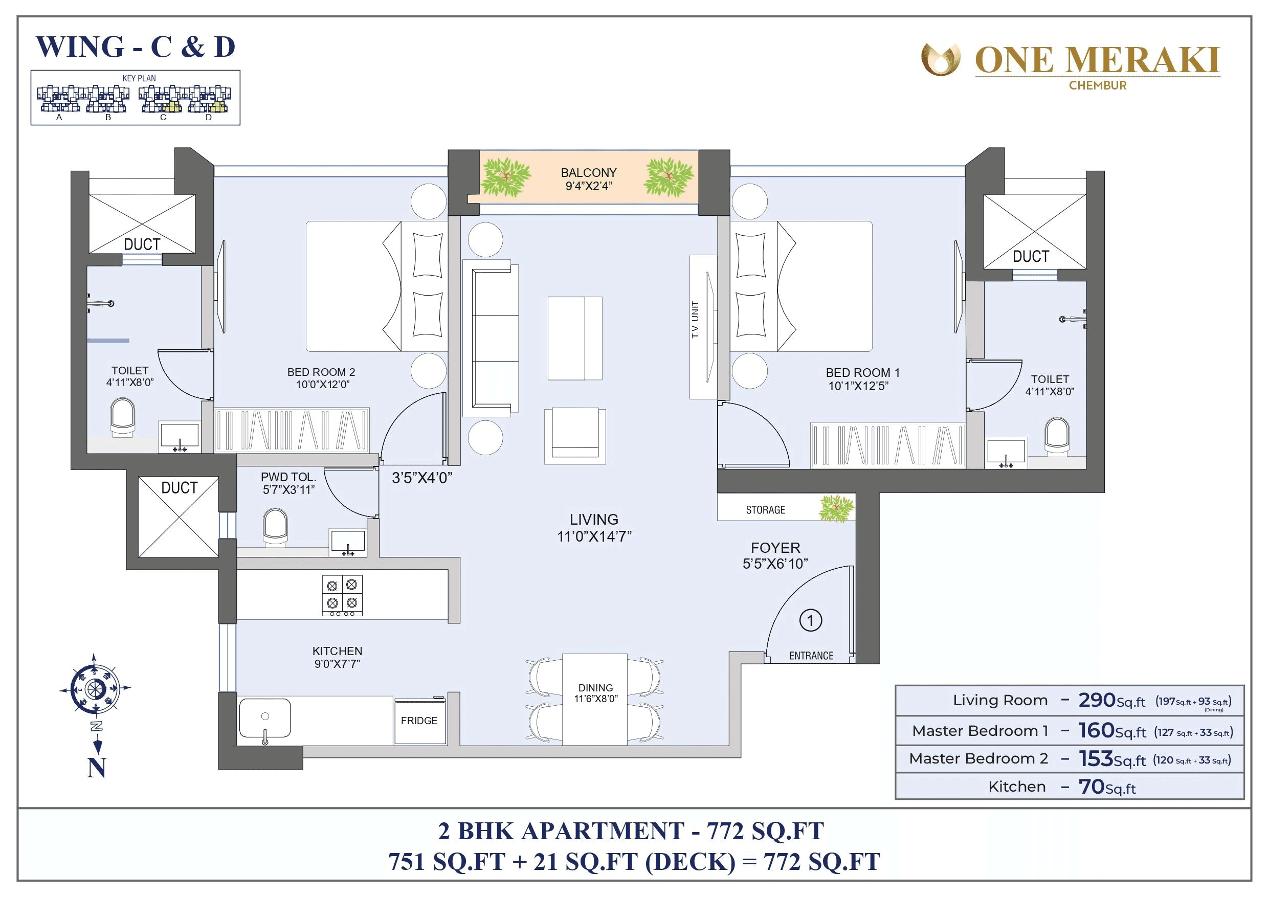 One Meraki Unit plan - 772 sq.ft.