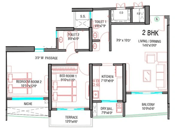 Unit plan - 915 sq.ft.
