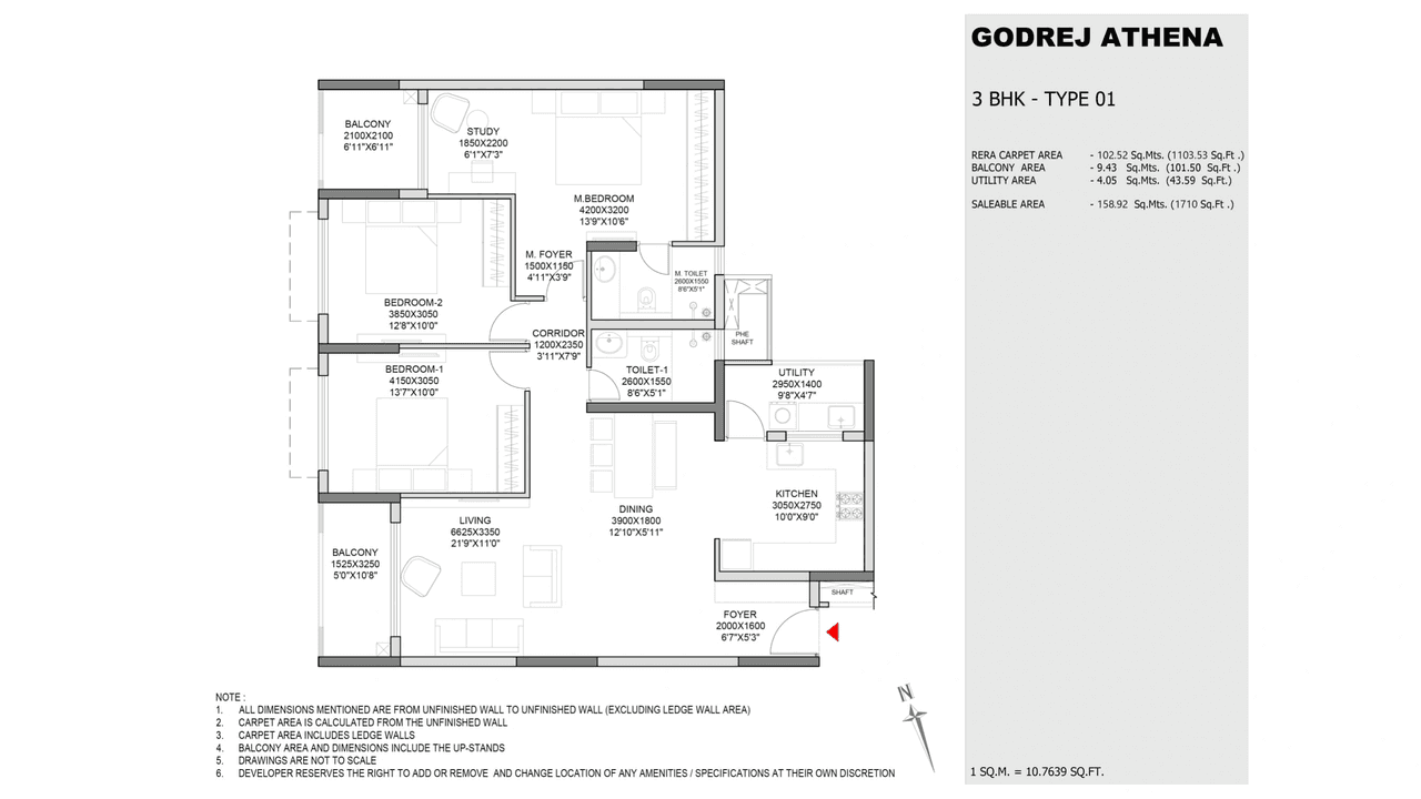 Godrej Athena Unit plan - 1128 sq.ft.