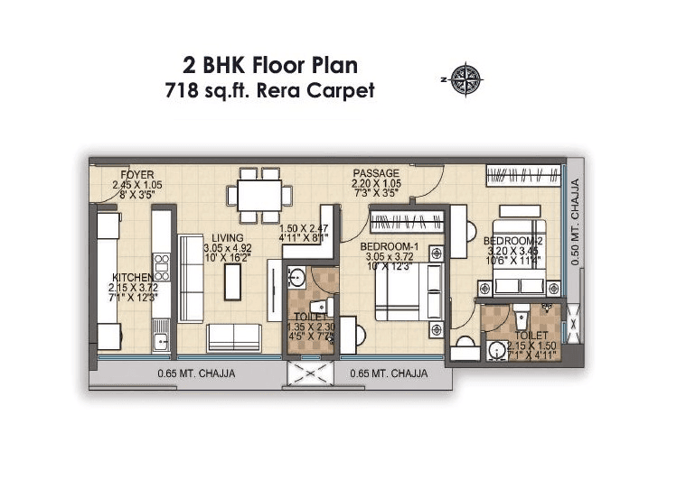 Maxrich Nine Aces Unit plan - 718 sq.ft.