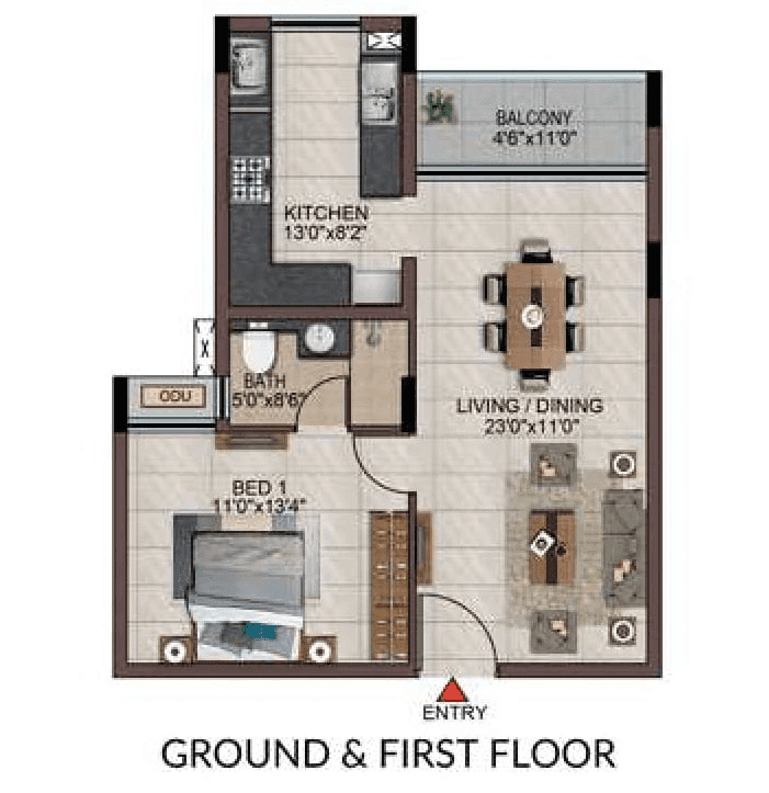 Casagrand Frenchtown Unit plan - 582 sq.ft.