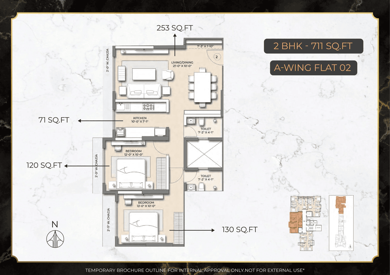 Modirealty Rudraksh Unit plan - 711 sq.ft.
