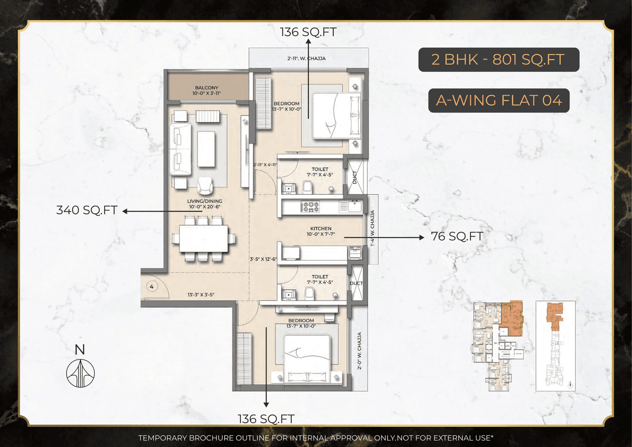 Modirealty Rudraksh Unit plan - 801 sq.ft.