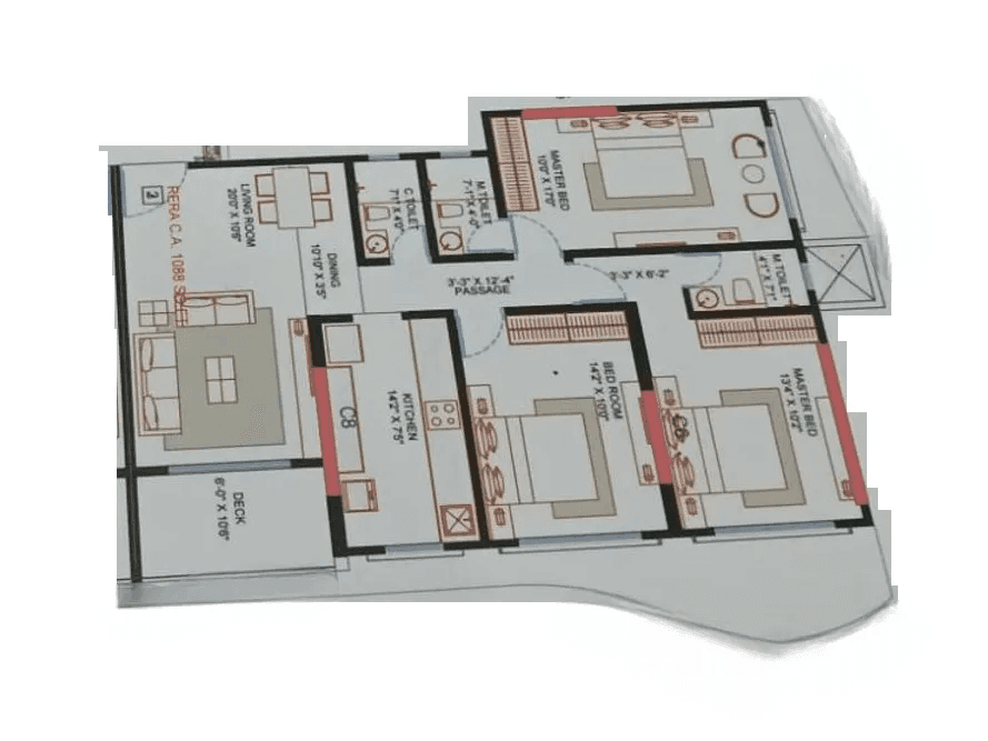 Belmonte Corner Unit plan - 1088 sq.ft.